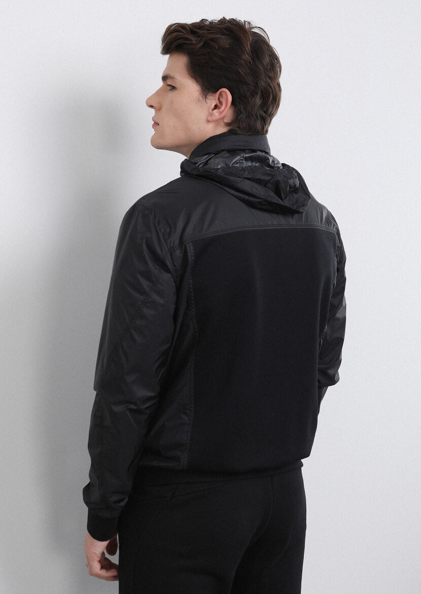 Siyah Regular Fit Dik Yaka Casual Dokuma Mont - 5