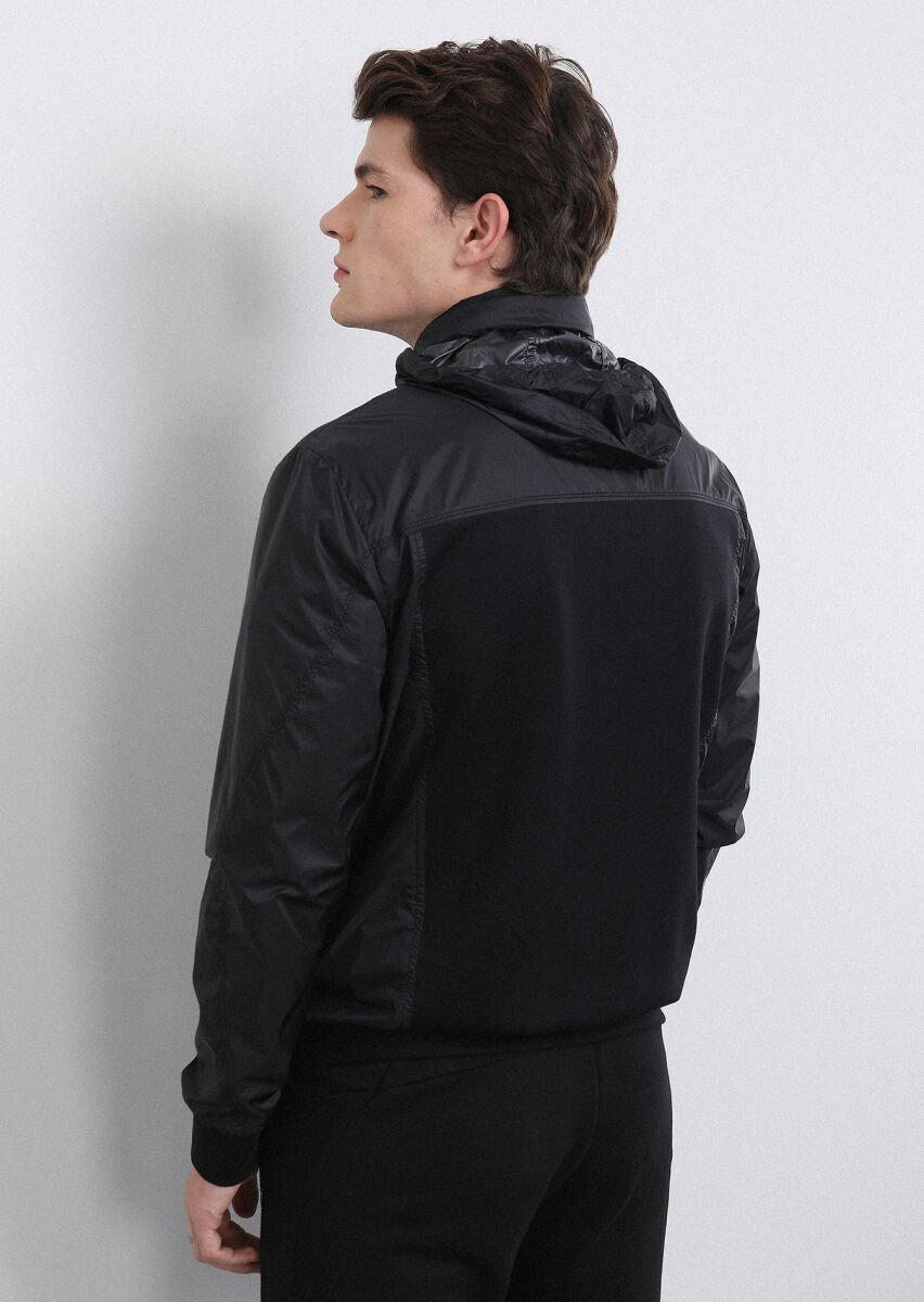 Siyah Regular Fit Dik Yaka Casual Dokuma Mont - 5