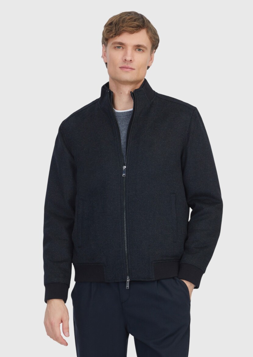 Siyah Regular Fit Dik Yaka Casual Dokuma Mont - RAMSEY