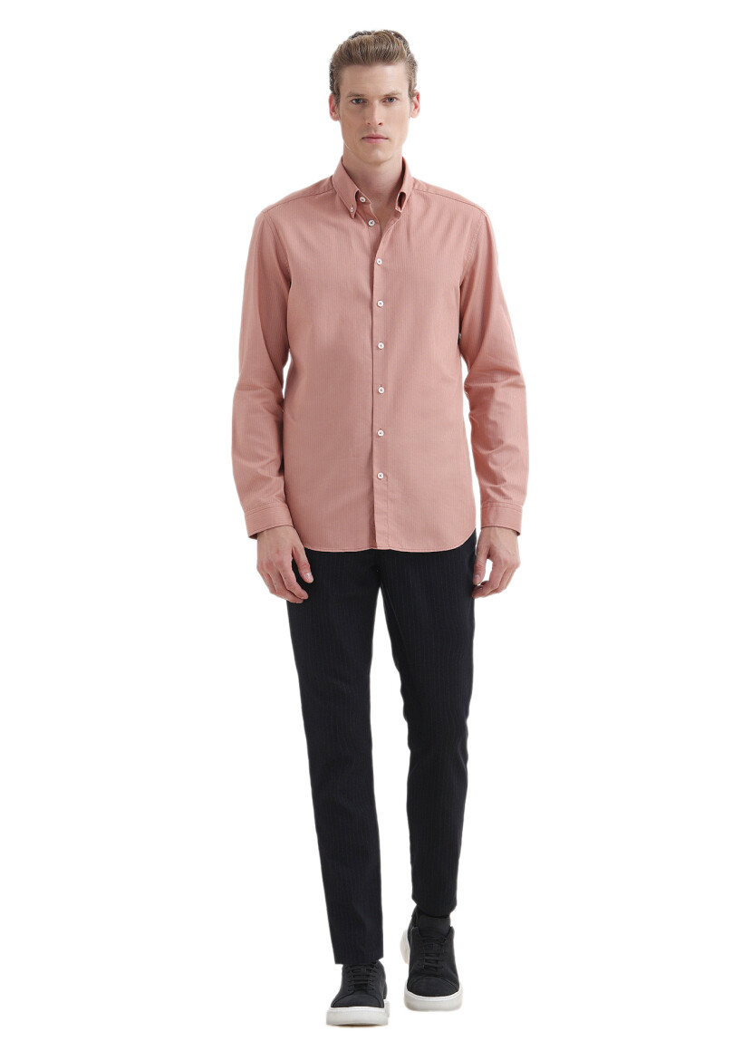 Somon Düz Regular Fit Dokuma Casual %100 Pamuk Gömlek 