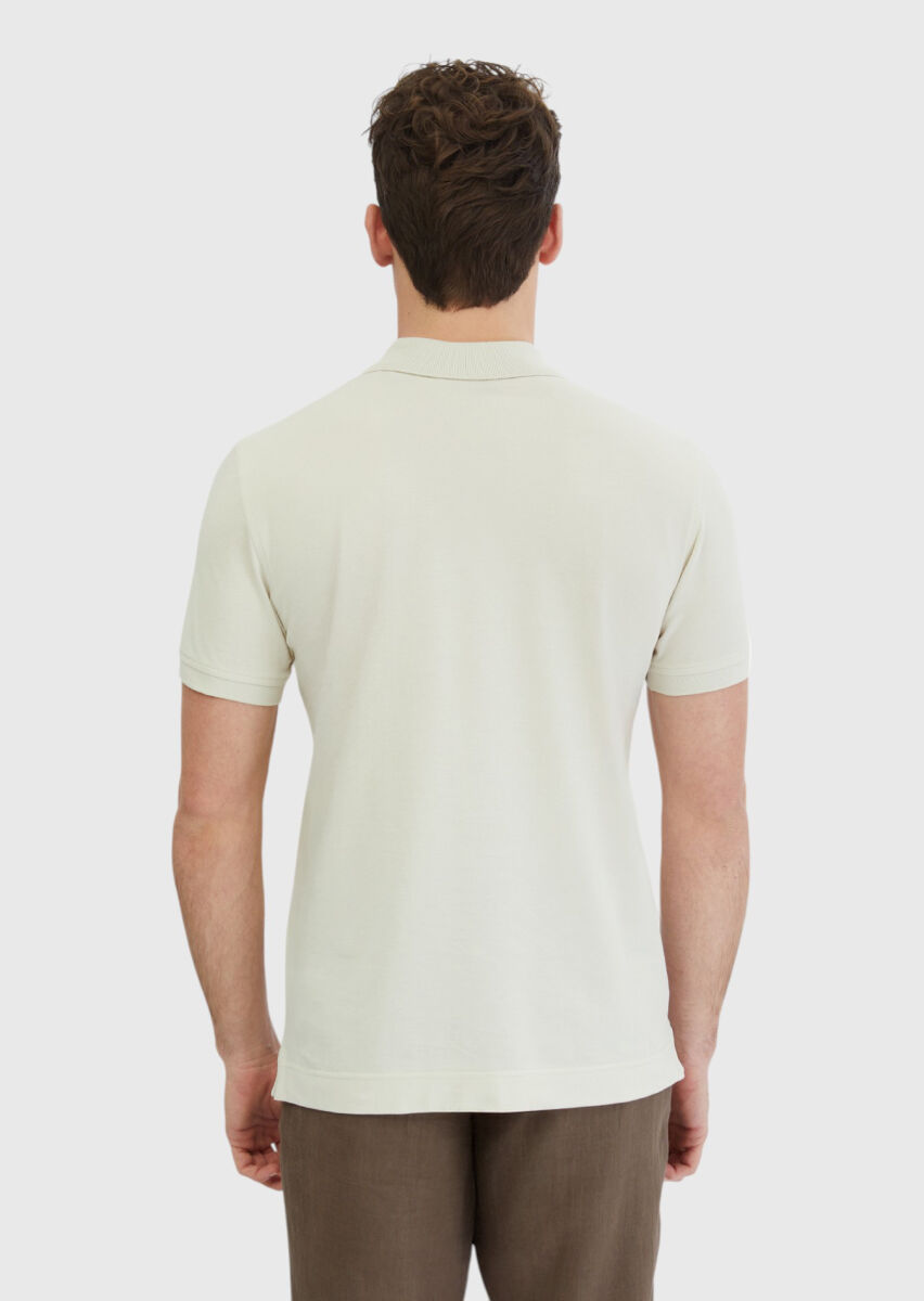 Stone Plain Polo Neck 100% Cotton T-Shirt - 7