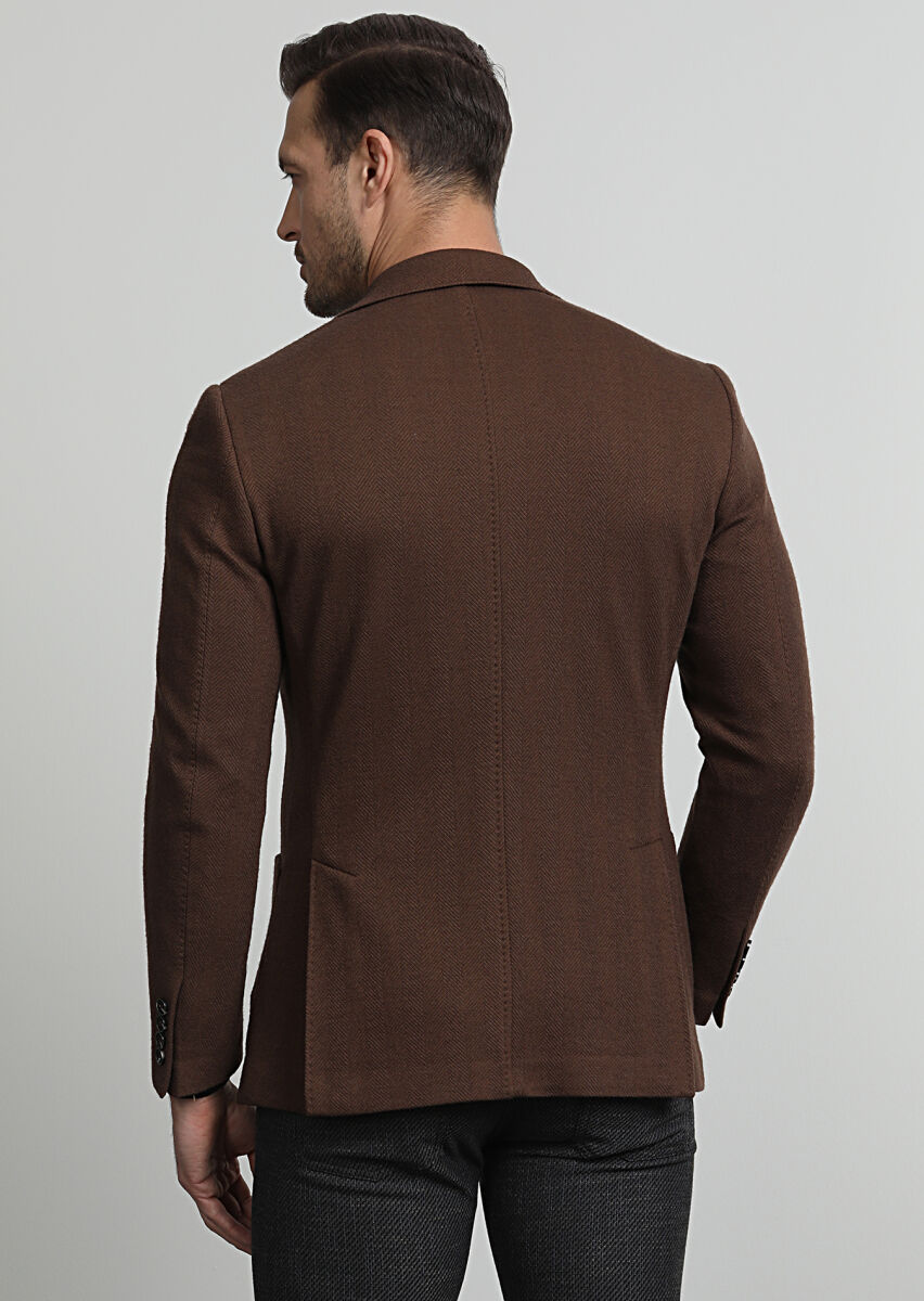 Tarçın Desenli Zeroweight Slim Fit Yün Karışımlı Örme Ceket - 4