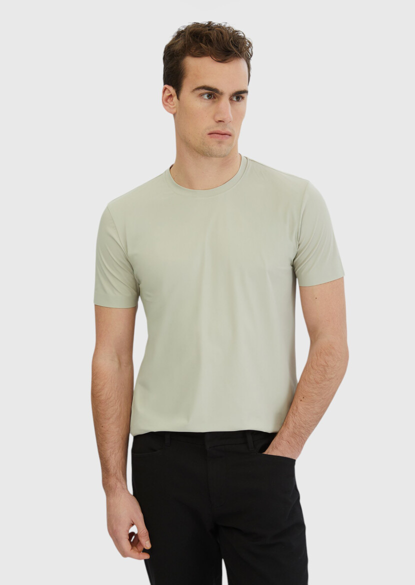Taş Düz Bisiklet Yaka T-Shirt - 3