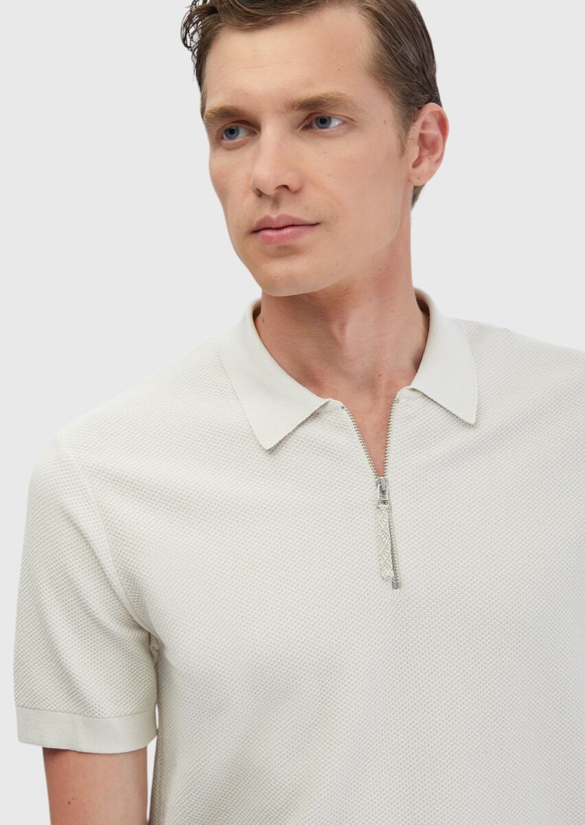 Taş Polo Yaka Jakarlı Triko - 4