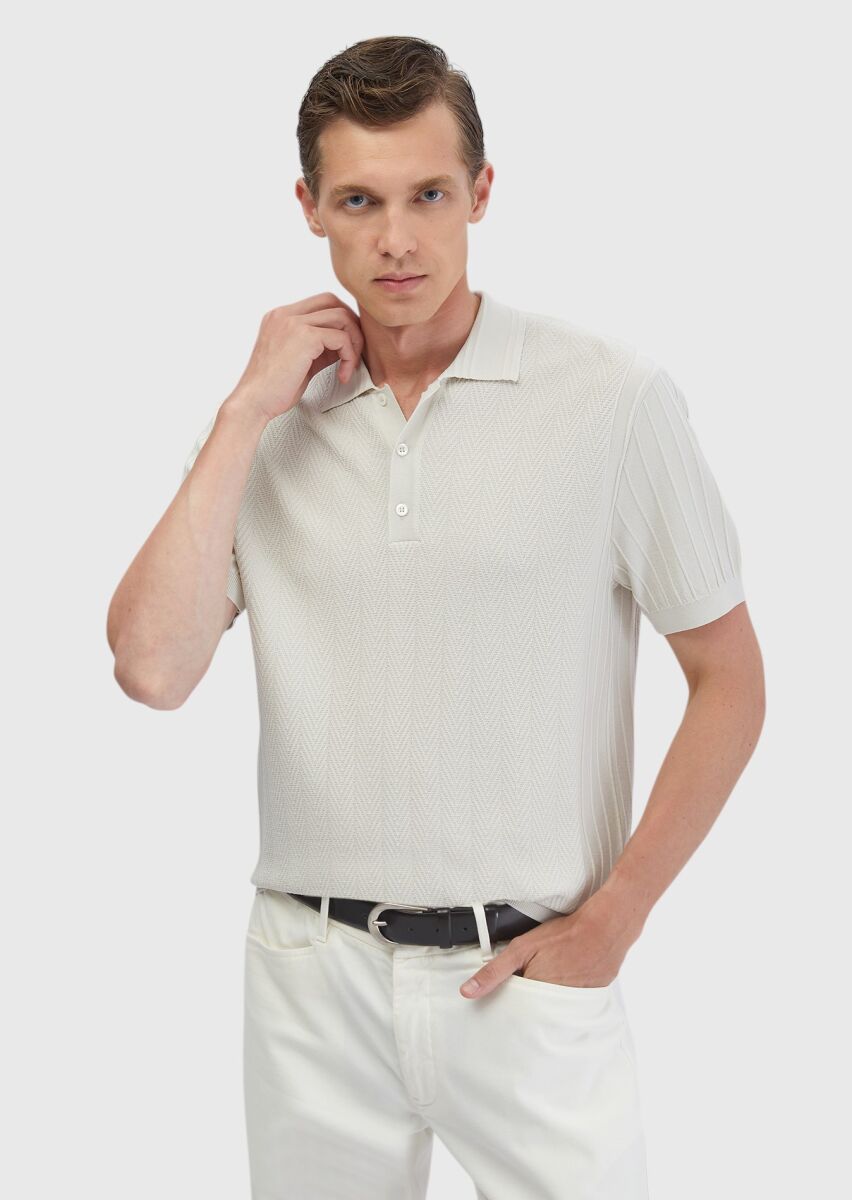 Taş Polo Yaka Jakarlı Triko - 1