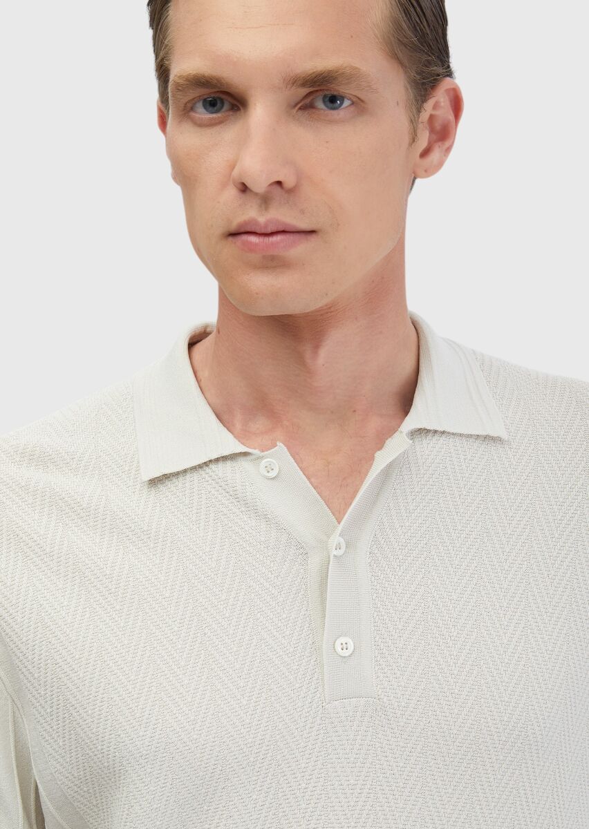 Taş Polo Yaka Jakarlı Triko - 3