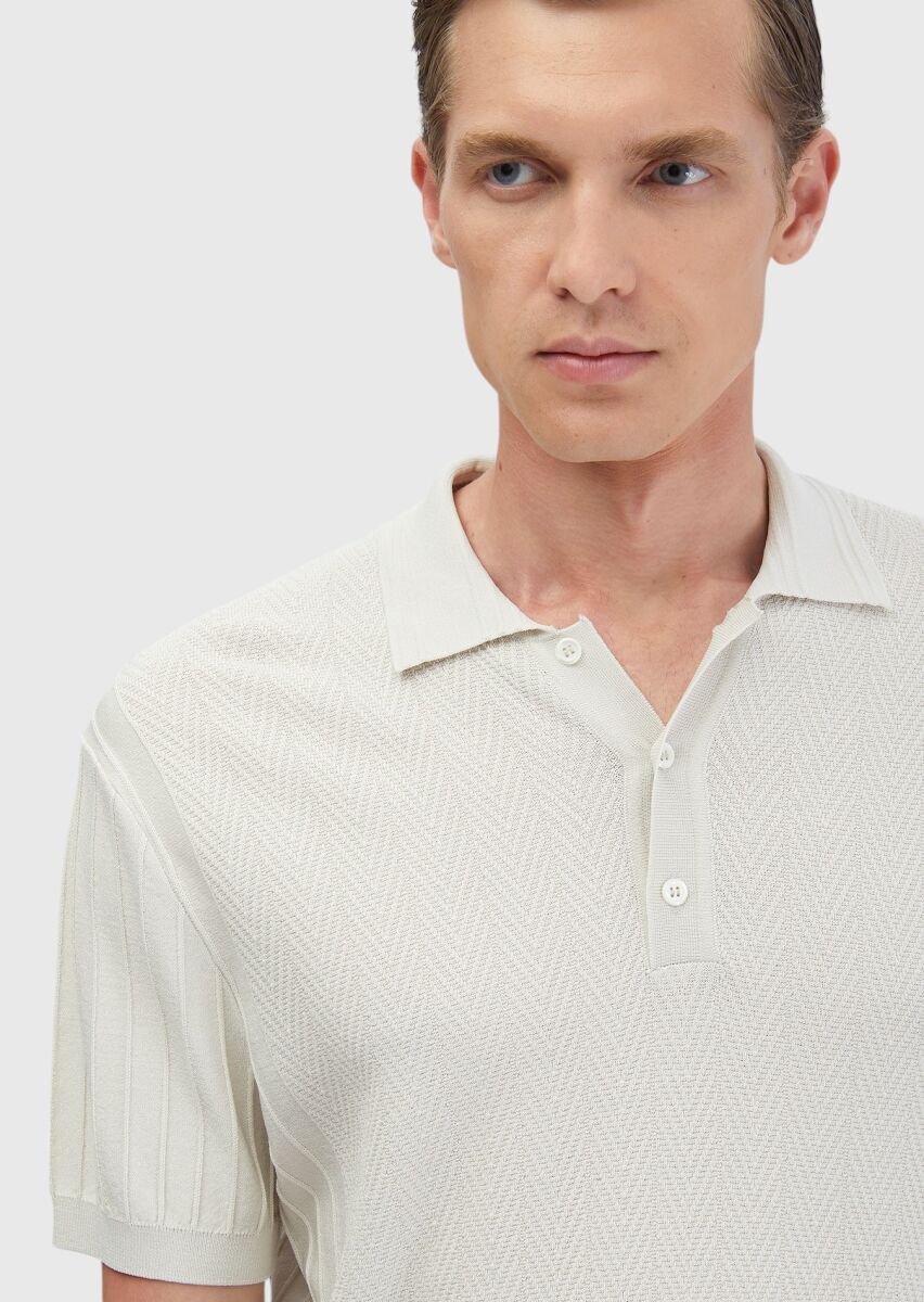 Taş Polo Yaka Jakarlı Triko - 4