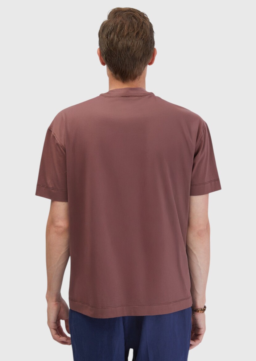 Tile Red Plain Crew Neck 100% Cotton T-Shirt - 4