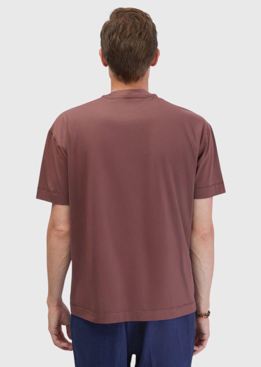 Tile Red Plain Crew Neck 100% Cotton T-Shirt - 4
