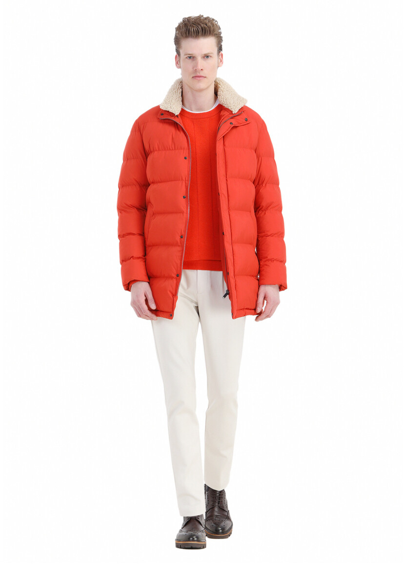 Turuncu Regular Fit Gömlek Yaka Casual Dokuma Kaban 