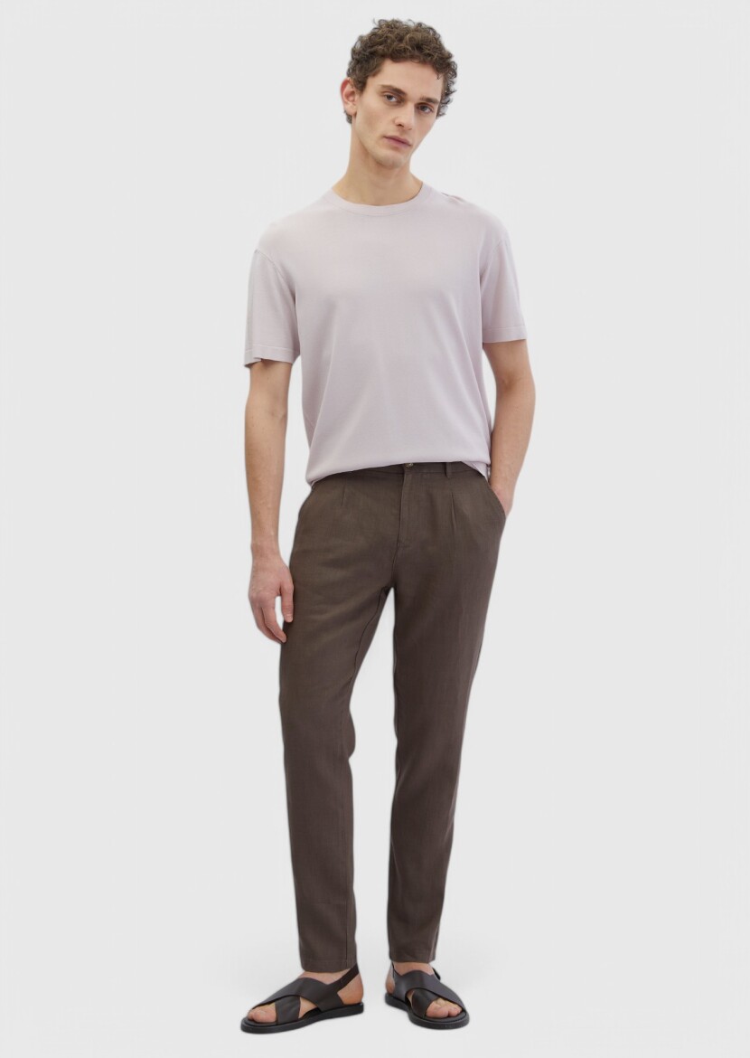 Vizon Düz Dokuma Jogging Fit Casual %100 Keten Pantolon - RAMSEY