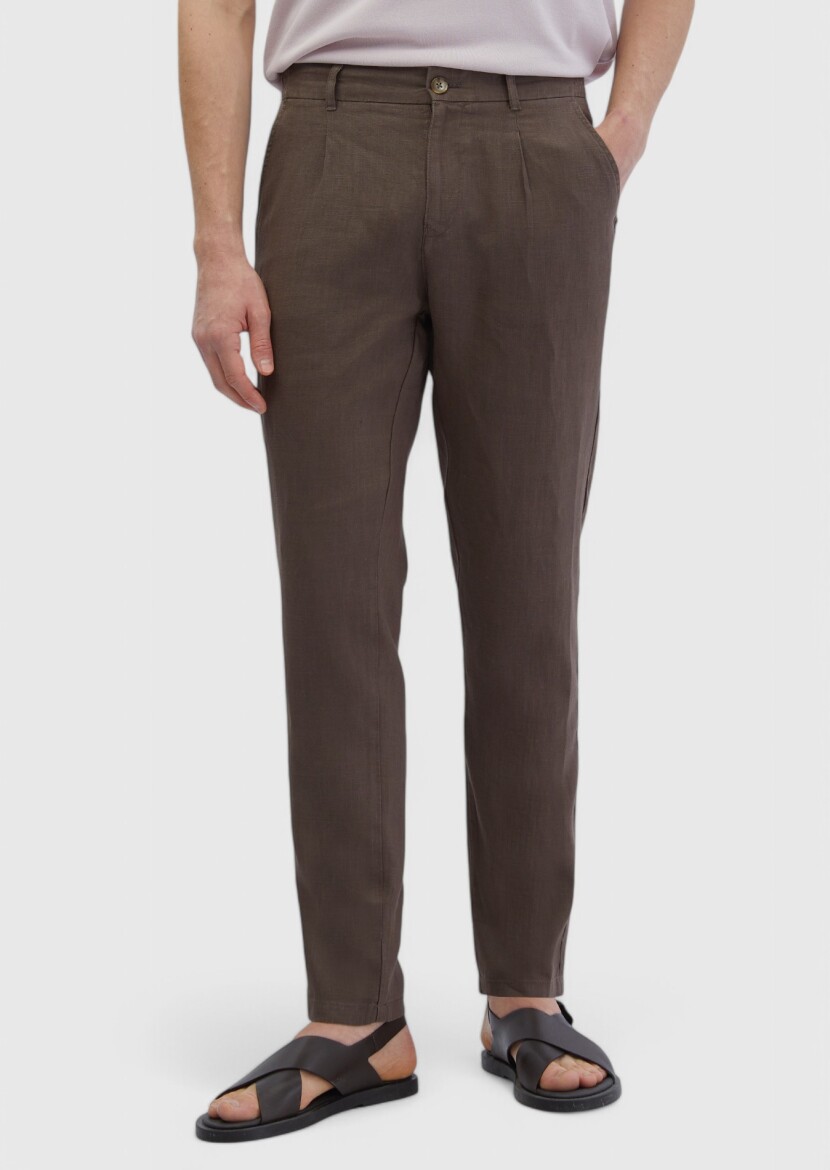 Vizon Düz Dokuma Jogging Fit Casual %100 Keten Pantolon 