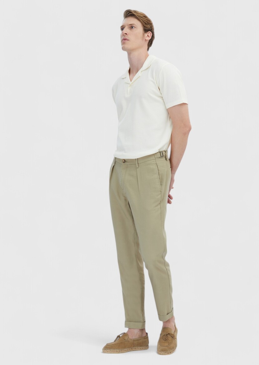 Vizon Düz Dokuma Regular Fit Casual Keten Karışımlı Pantolon 