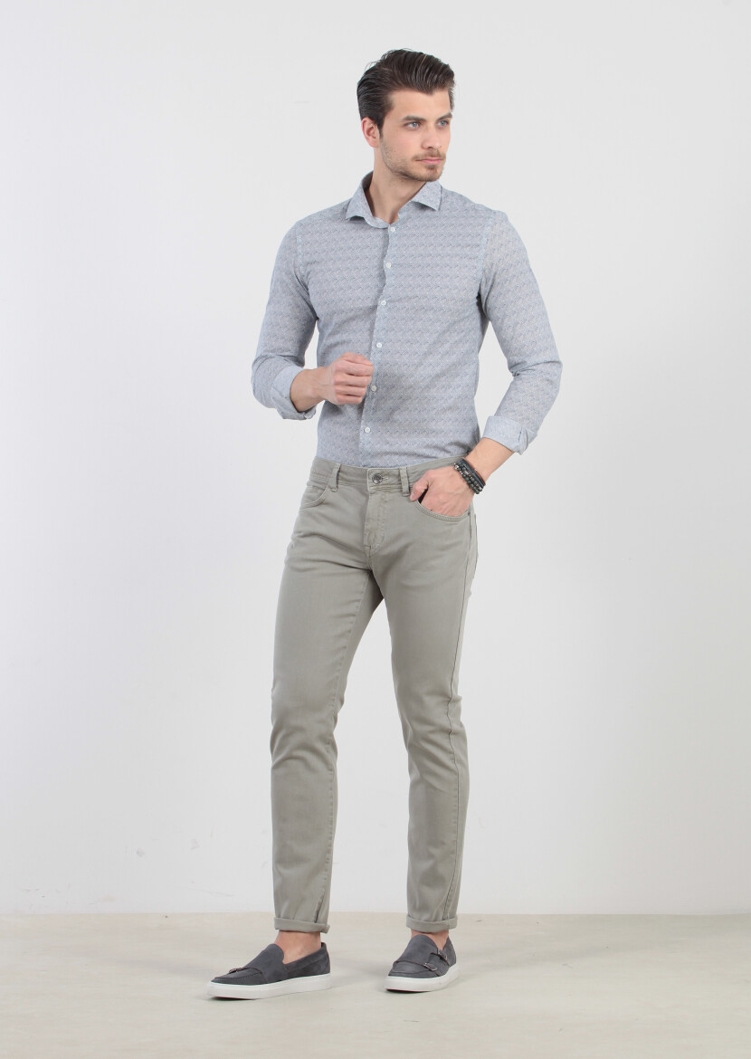 Vizon Düz Dokuma Slim Fit Casual Pamuk Karışımlı Pantolon 
