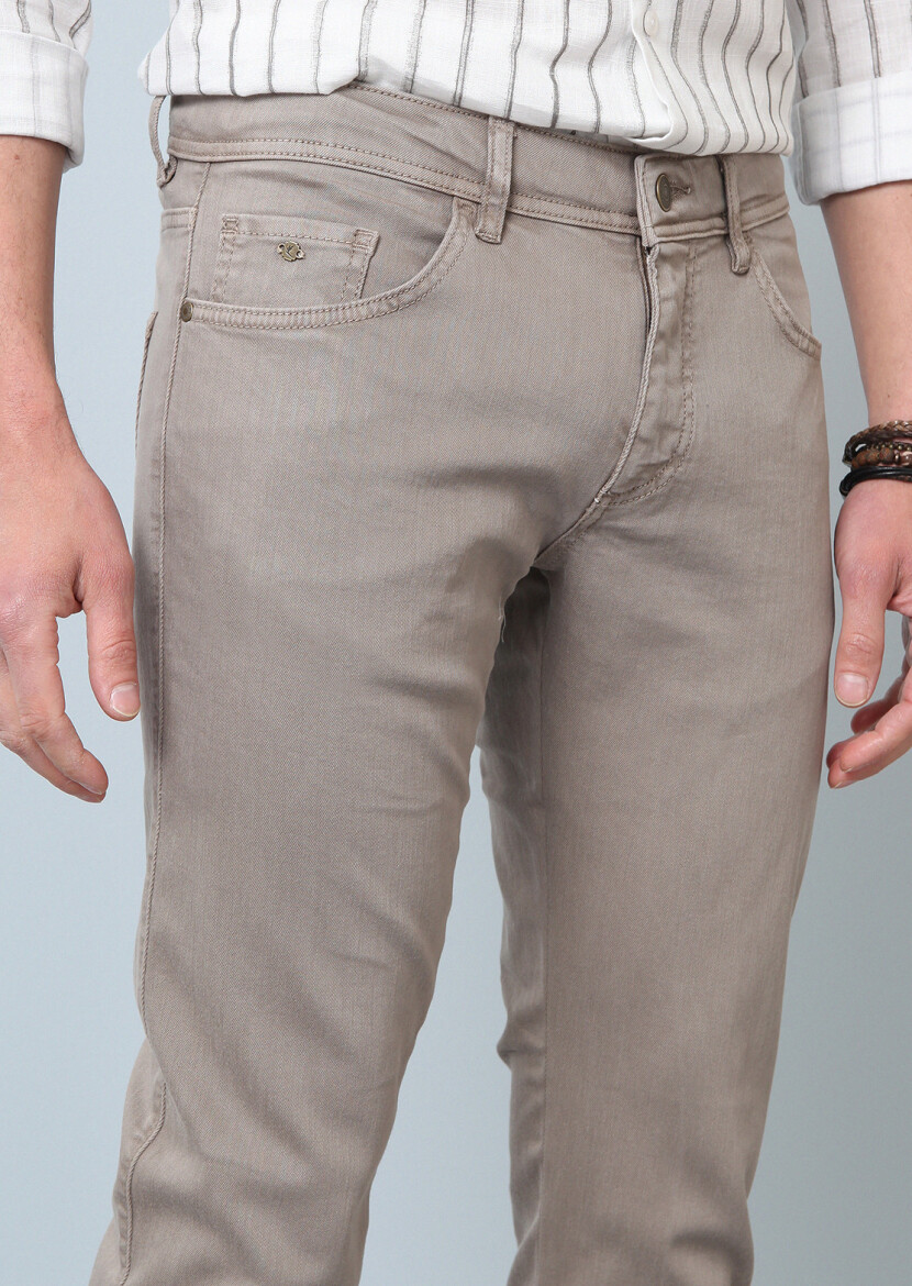 Vizon Düz Dokuma Slim Fit Casual Pamuk Karışımlı Pantolon 