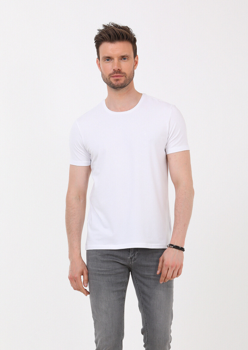 White Plain Cotton Blended T-Shirt 