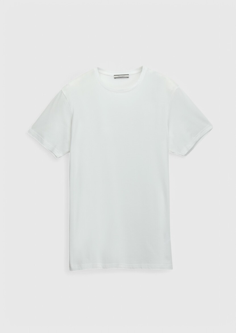 White Plain Crew Neck Cotton Blended T-Shirt - 6