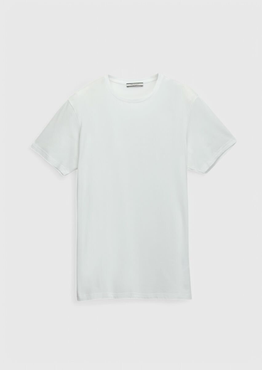 White Plain Crew Neck Cotton Blended T-Shirt - 6