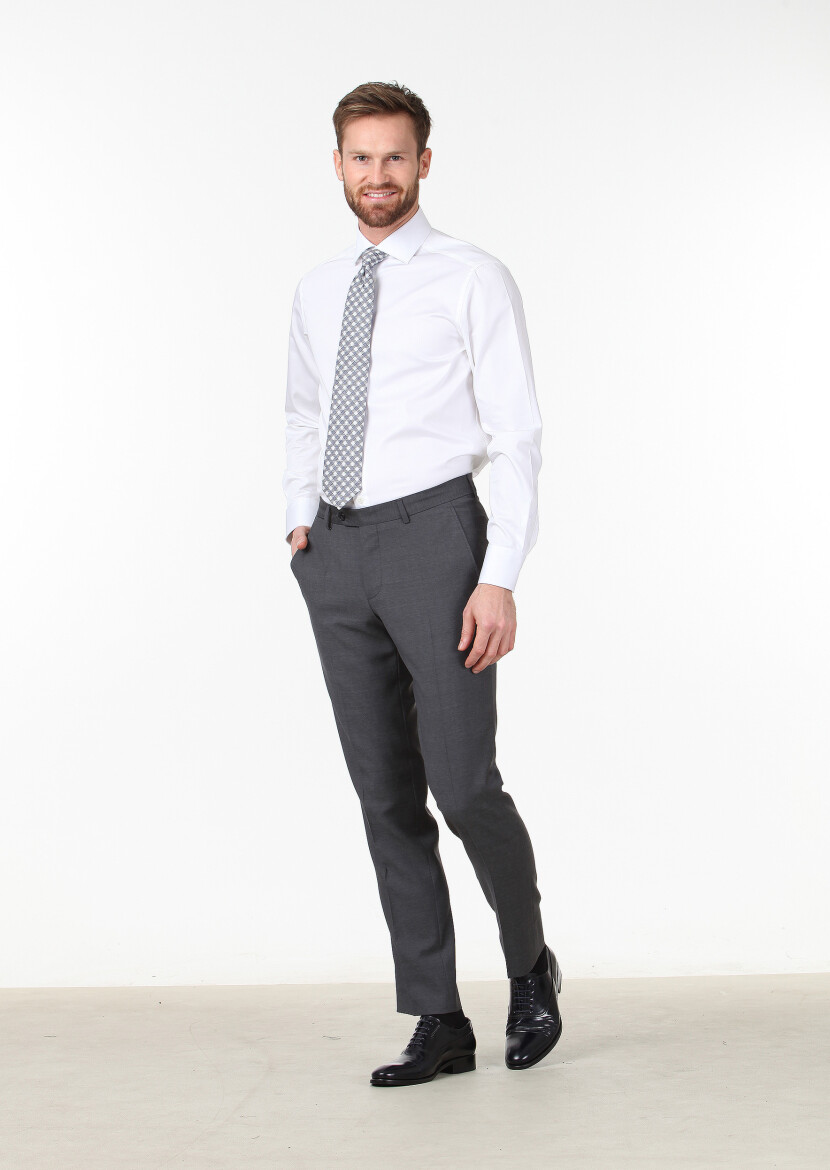 White Plain Regular Fit Weaving Classical 100% Cotton Shirt 