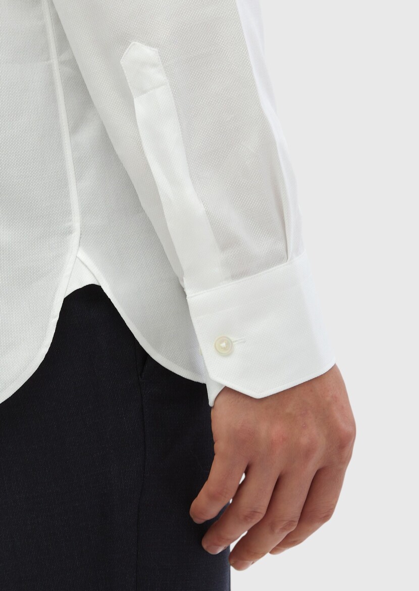 White Plain Regular Fit Weaving Classical 100% Cotton Shirt - 6