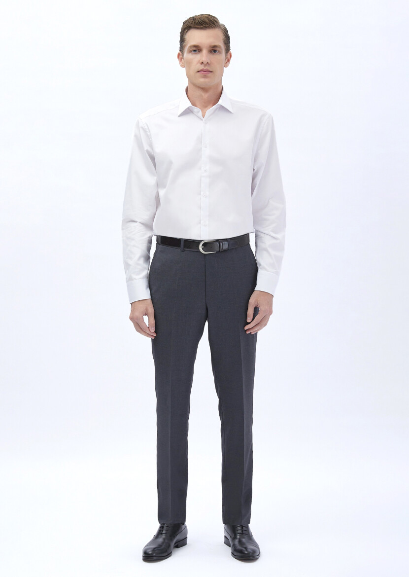 White Plain Regular Fit Weaving Classical 100% Cotton Shirt - 2