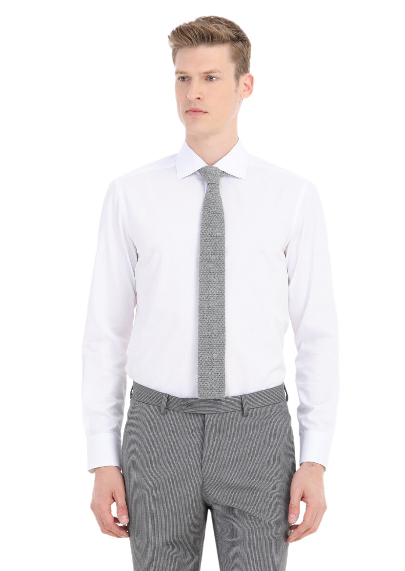 White Plain Regular Fit Weaving Classical Cotton Blended Shirt 