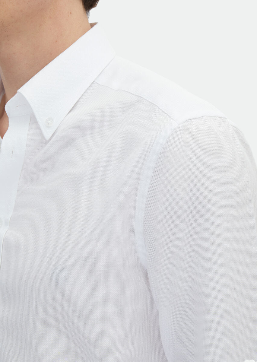 White Plain Regular Fit Weaving Classical Cotton Blended Shirt - 4