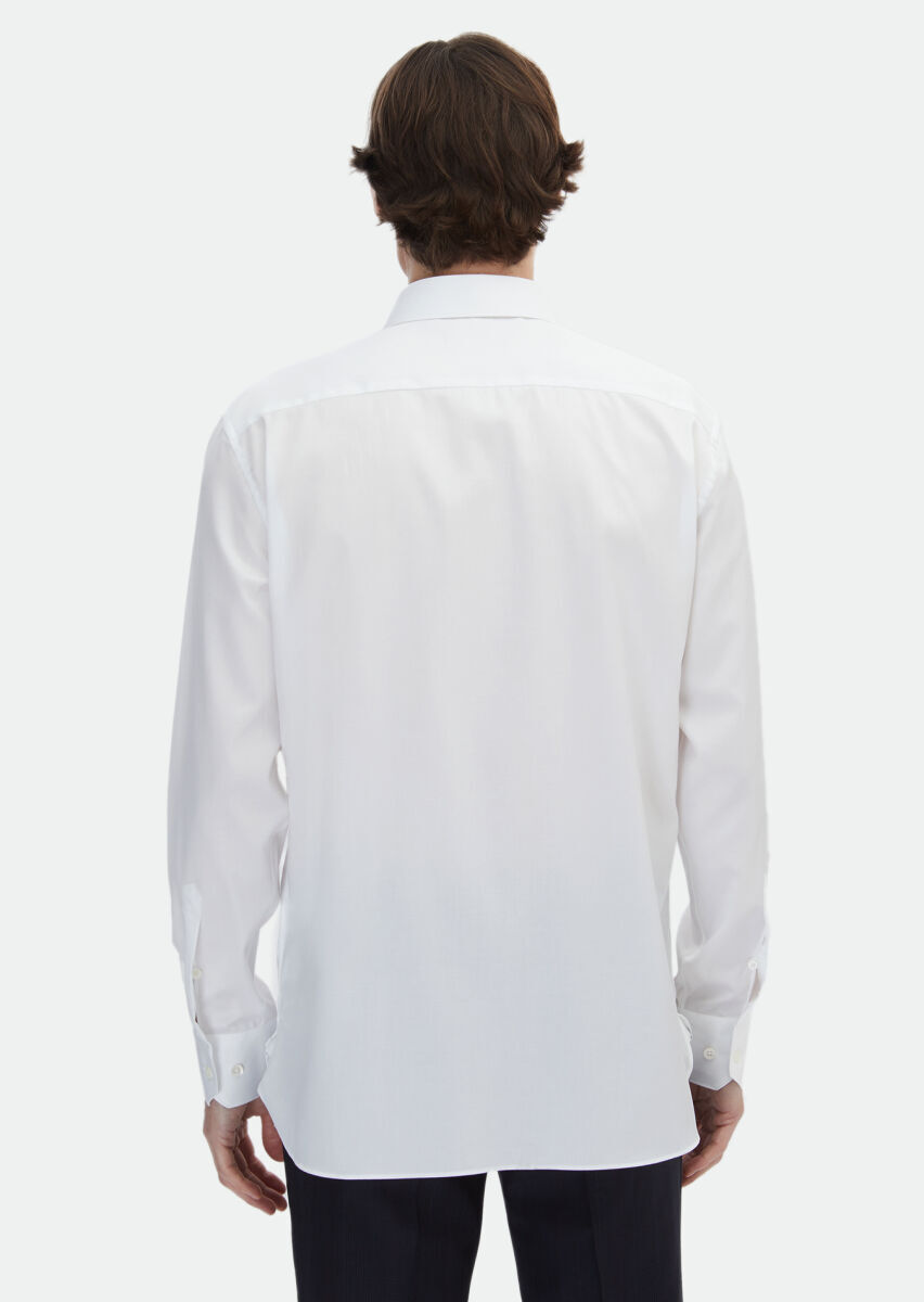 White Plain Regular Fit Weaving Classical Cotton Blended Shirt - 6