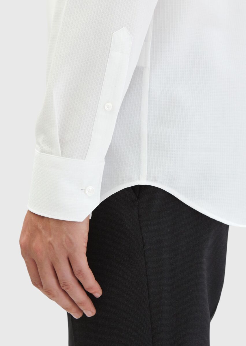 White Plain Regular Fit Weaving Classical Cotton Blended Shirt - 4