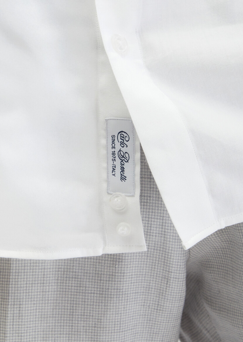 White Plain Regular Fit Weaving Classical Cotton Blended Shirt - 5