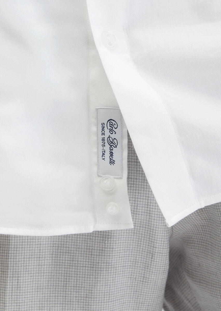 White Plain Regular Fit Weaving Classical Cotton Blended Shirt - 5
