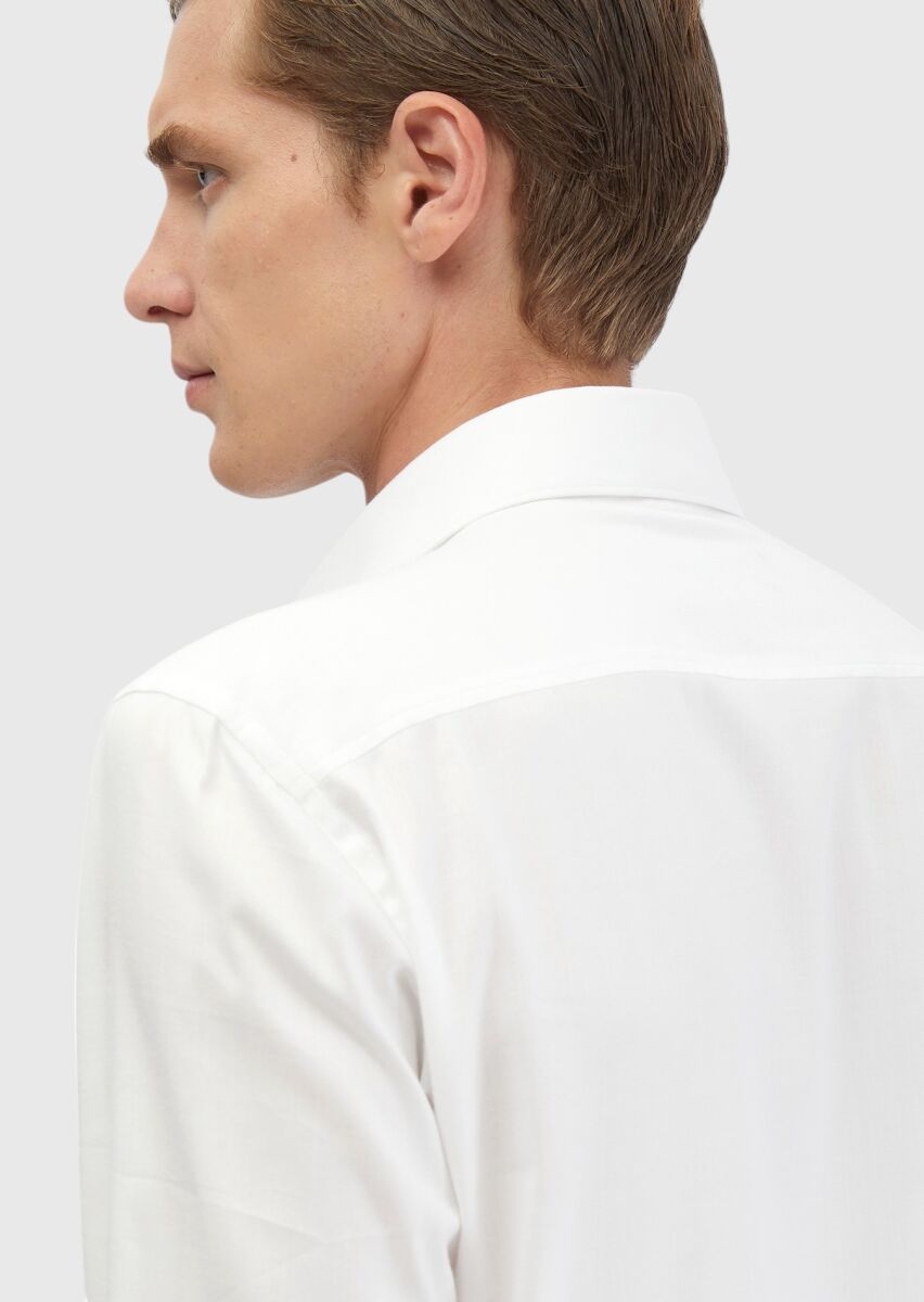 White Plain Regular Fit Weaving Classical Cotton Blended Shirt - 6