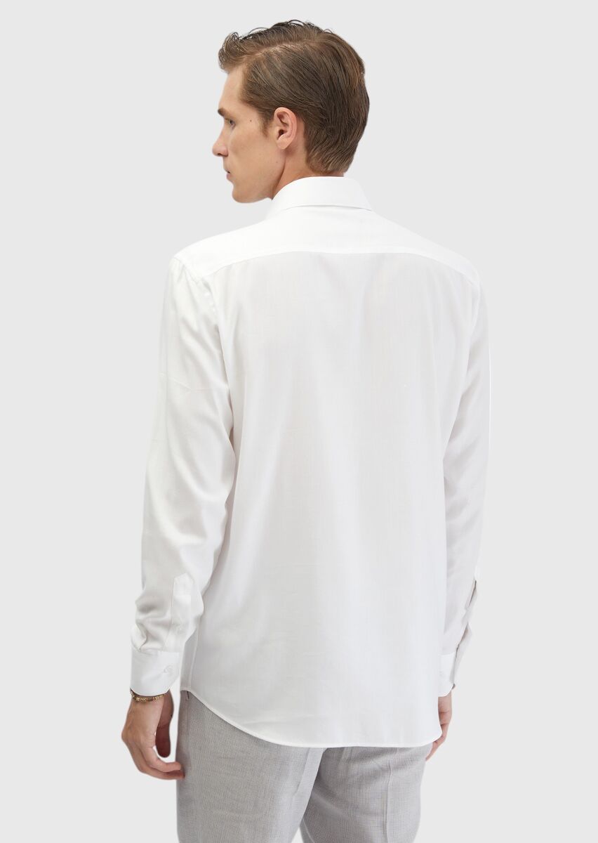 White Plain Regular Fit Weaving Classical Cotton Blended Shirt - 7