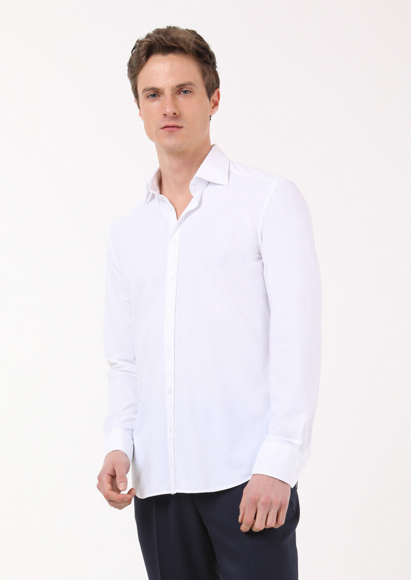 White Plain Regular Fit Weaving Classical Shirt 