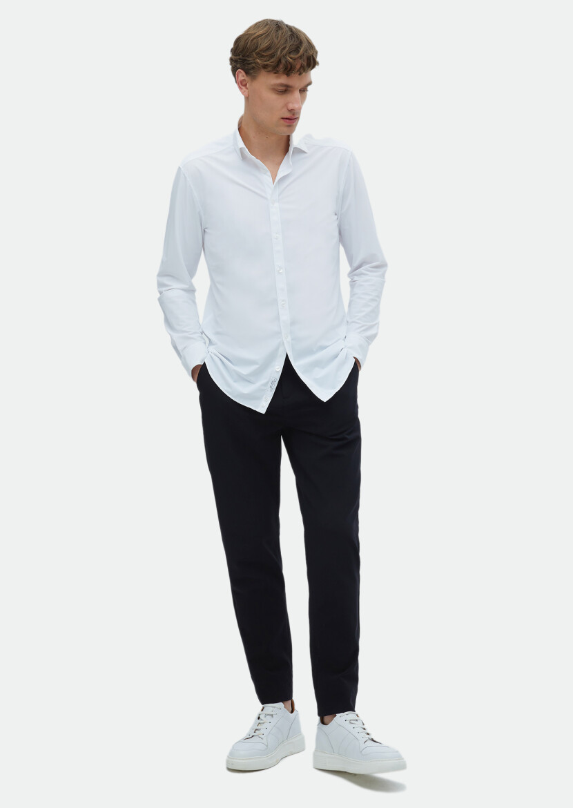 White Plain Regular Fit Weaving Classical Shirt 