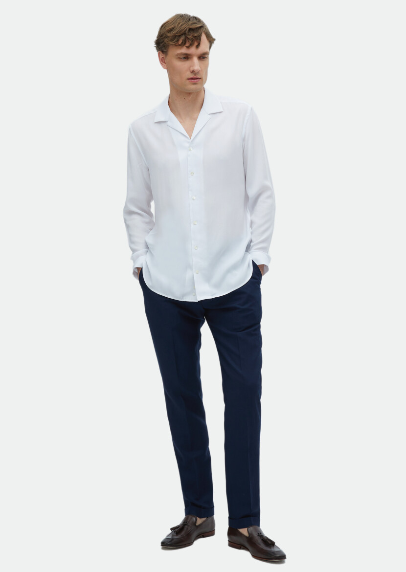 White Plain Regular Fit Weaving Classical Shirt 