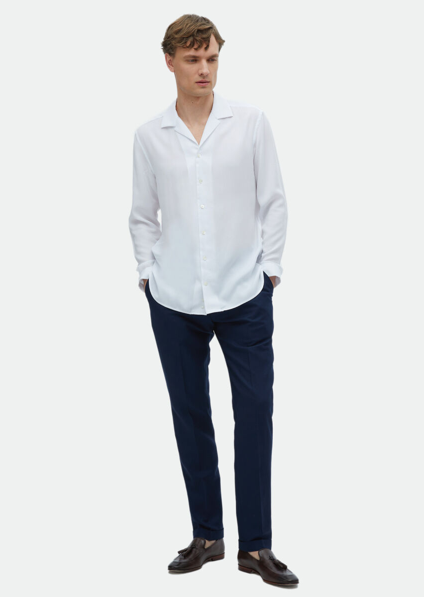 White Plain Regular Fit Weaving Classical Shirt - 2