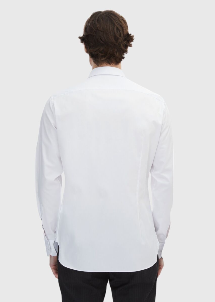 White Plain Slim Fit Weaving Classical 100% Cotton Shirt - 6