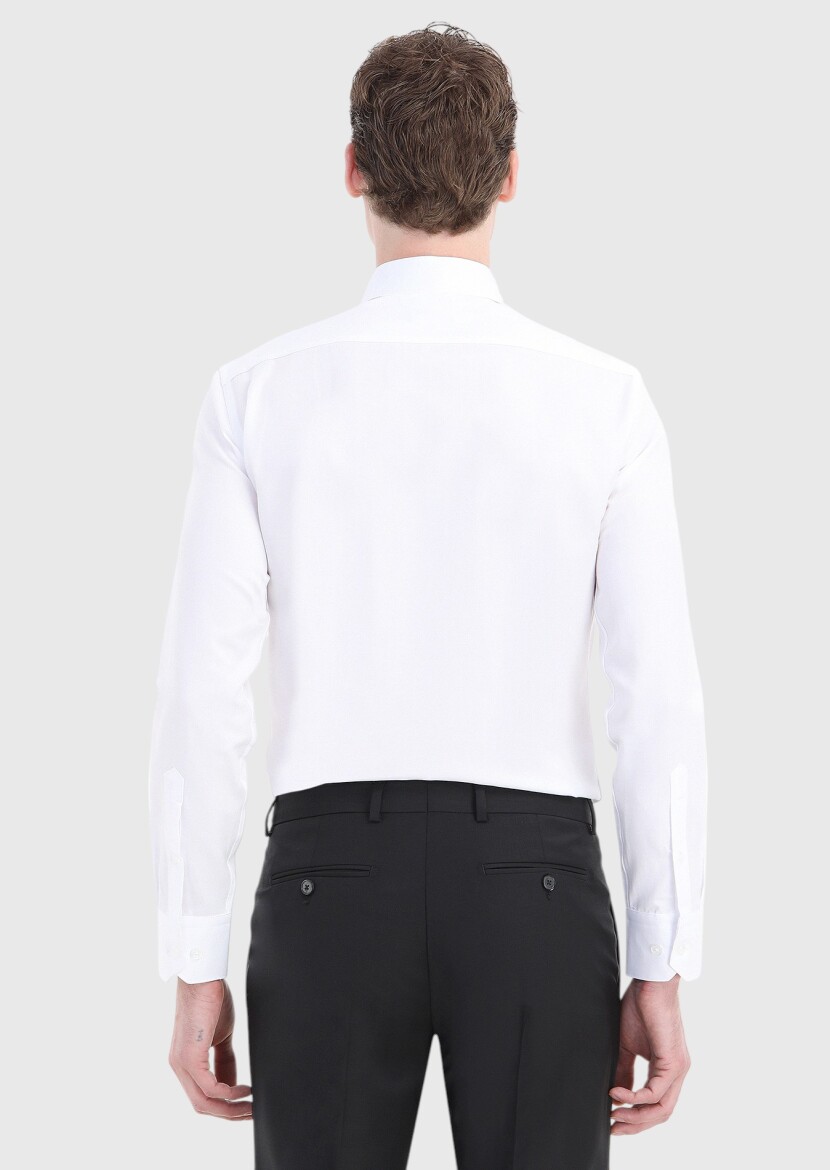 White Plain Slim Fit Weaving Classical Cotton Blended Shirt - 4