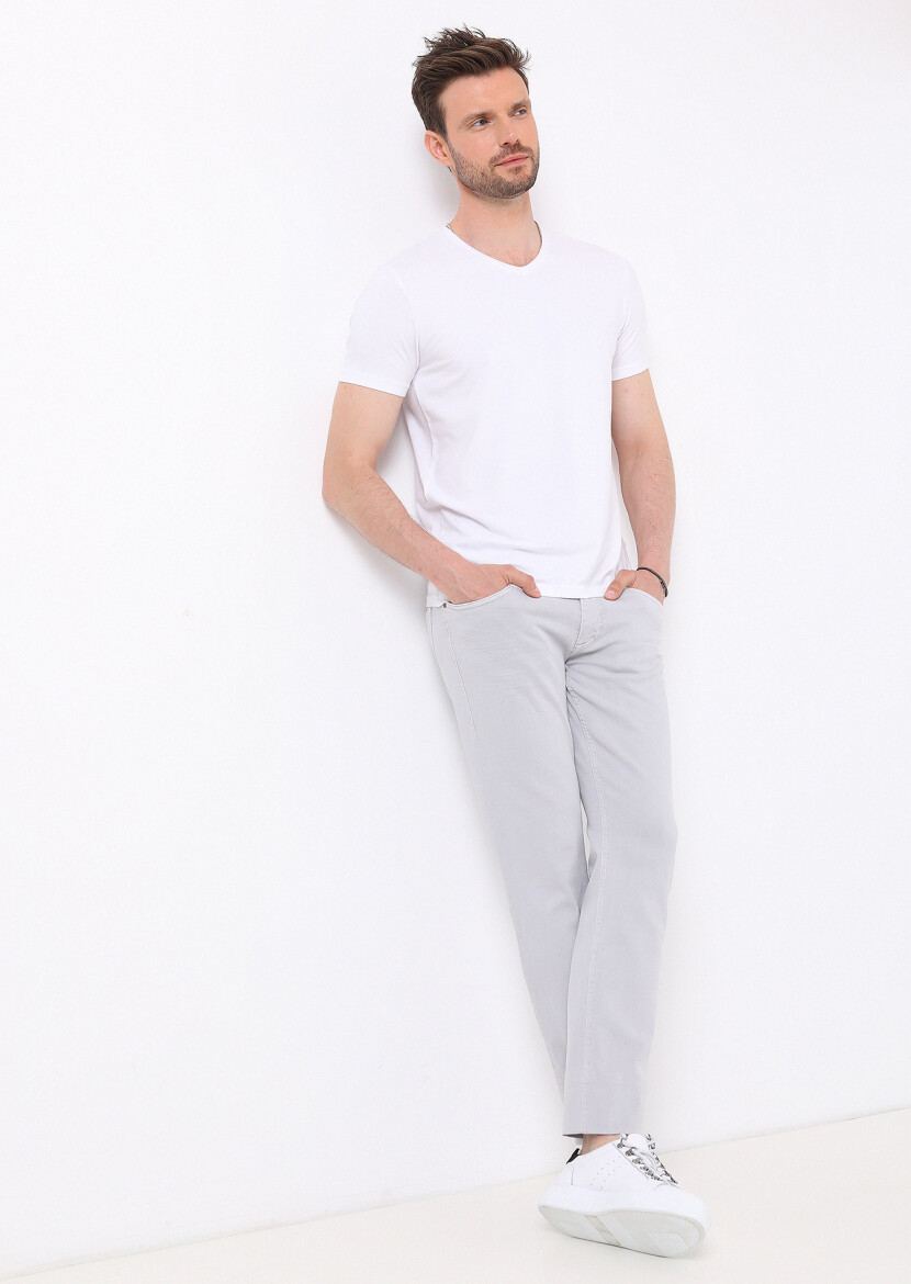 White Plain V-Neck Cotton Blended T-Shirt 