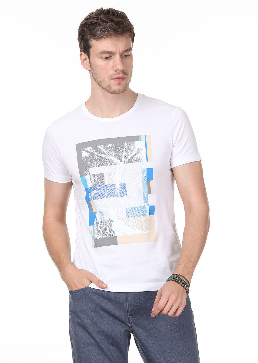 White Printed 100% Cotton T-Shirt - 1