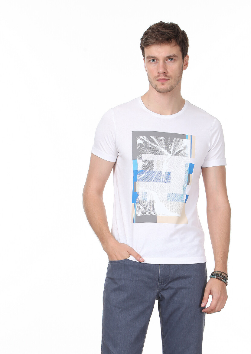 White Printed 100% Cotton T-Shirt - 3