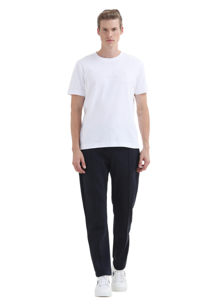 White Printed Crew Neck 100% Cotton T-Shirt 