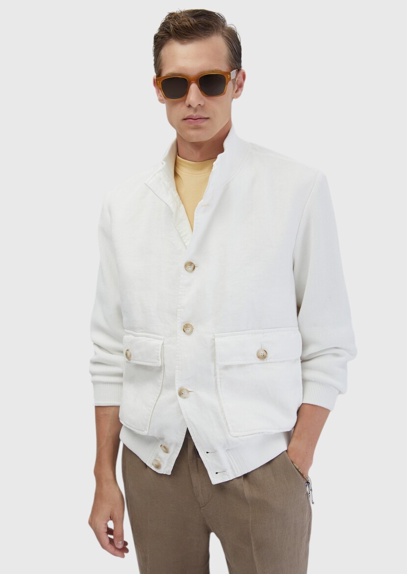 White Regular Fit Turtleneck Casual Weaving Coat - RAMSEY