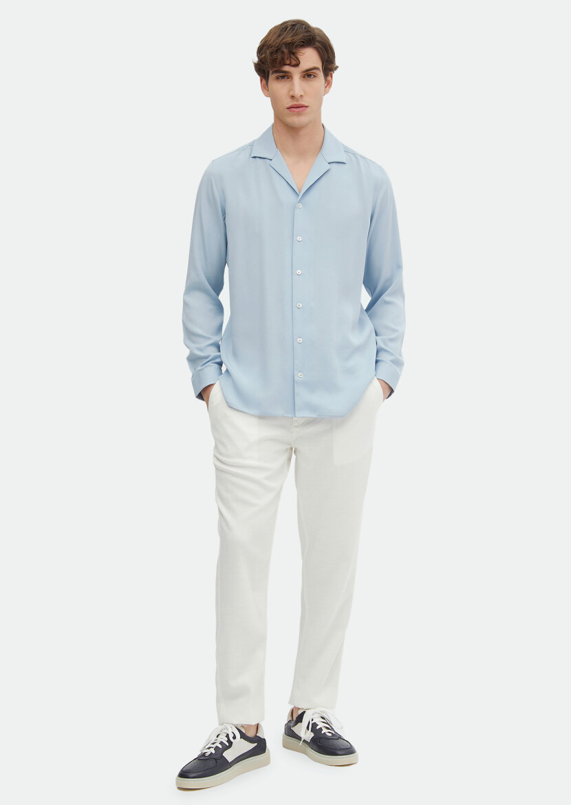 Blue Plain Regular Fit Weaving Classical Shirt 