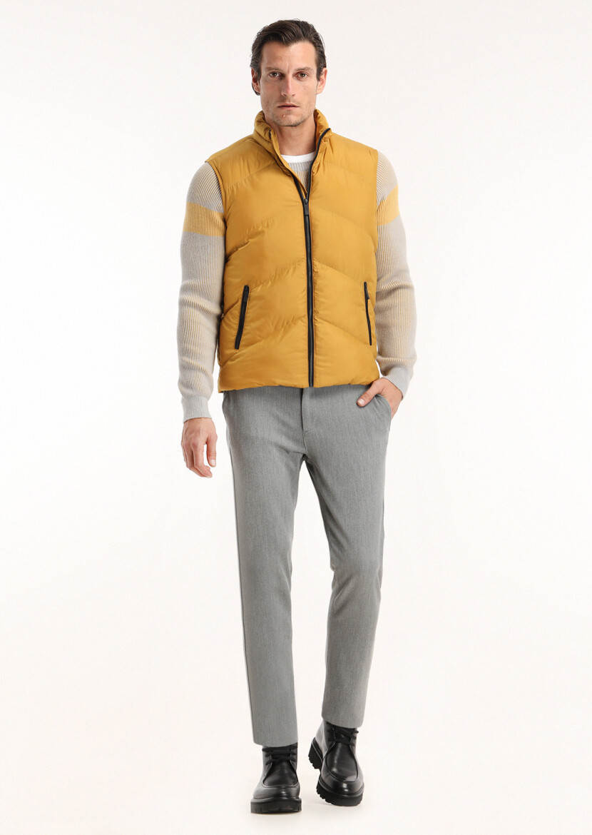 Yellow Weaving Puffer Vest - 1