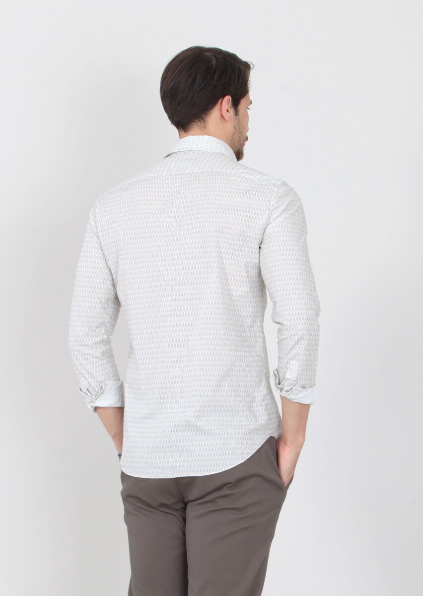 Yeşil Baskılı Slim Fit Dokuma Casual %100 Pamuk Gömlek - 4